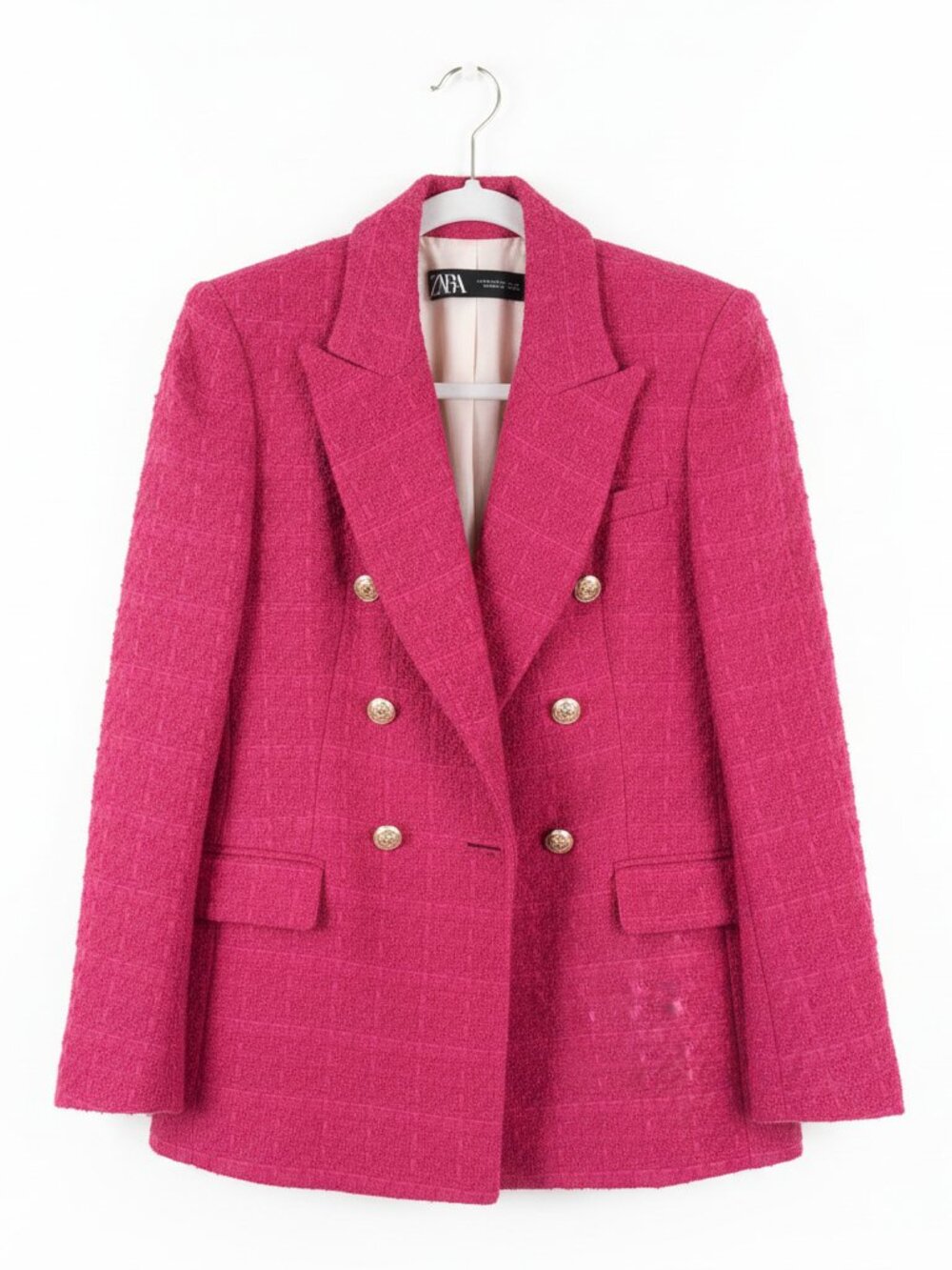 Zara Pink Tweed Double Breasted Blazer Size XS